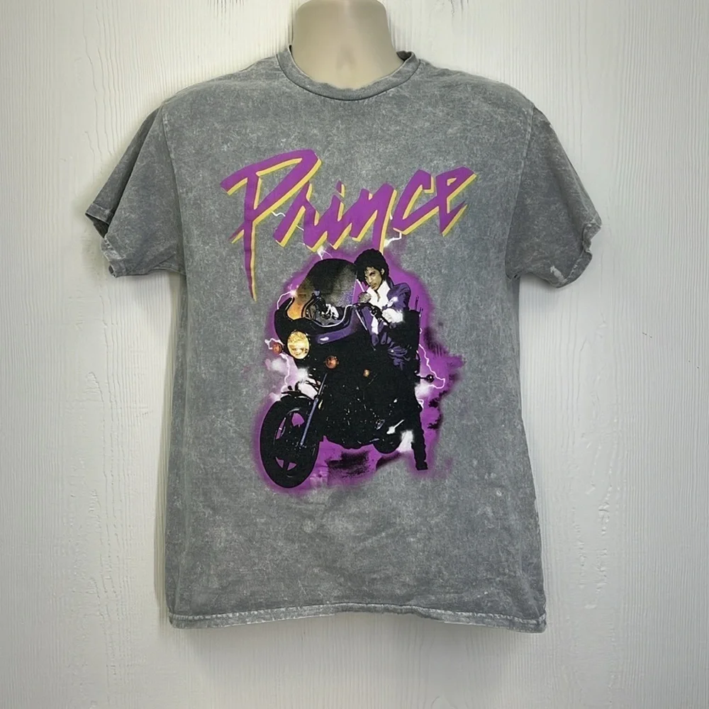 The Prince Estate - Prince Motorcycle Graphic Grey& White Tie Dye Shirt SZ M - Picture 2 of 8